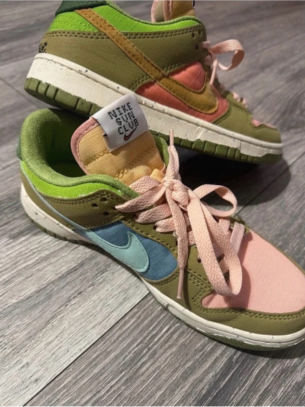 Nike Kids Multicolor Dunk-Style Sneakers - Olive, Pink & Blue